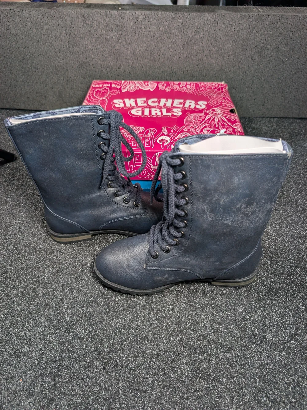 Skechers Girls Navy Lace-Up Combat Boots